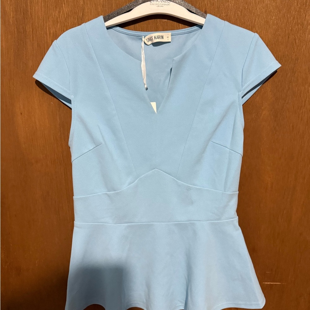 Grace Karin Sky Blue Peplum Blouse